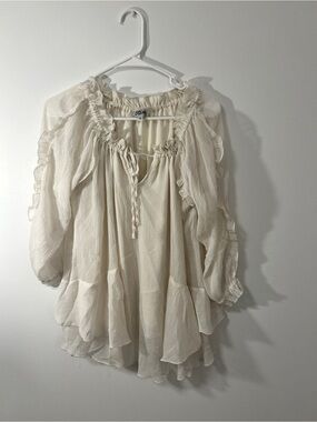 Tramp Cream Ruffle Peasant Blouse